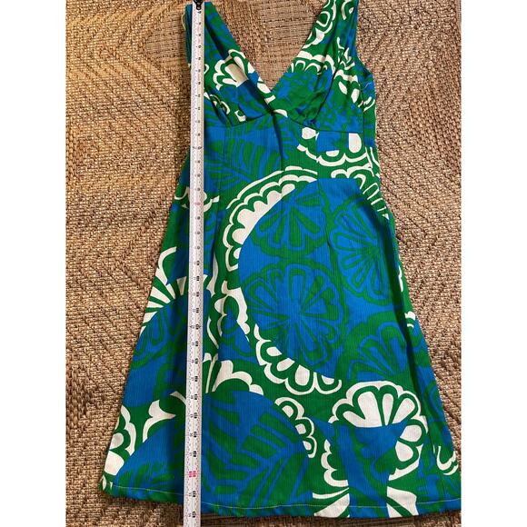 Vintage 1960s Home Made Dress mod retro Abstract Blue and Green Pattern Dress - Picture 8 of 11